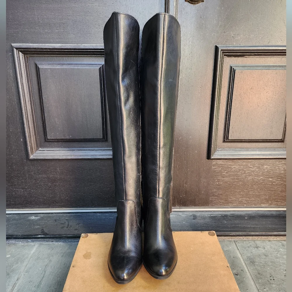 Sexy Black Leather OTK Boots by Adrienne Vittadini